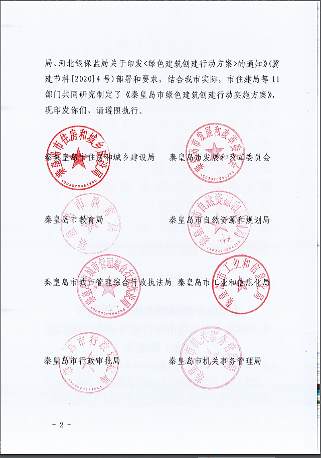 秦皇島市住建局等11部門關于印發(fā)《秦皇島市綠色建筑創(chuàng)建行動實施方案》的通知