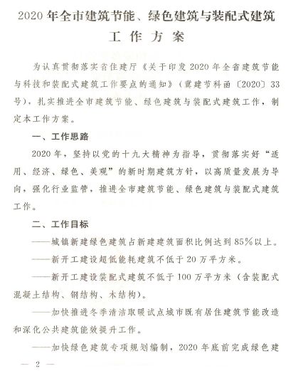 石家莊：《2020年全市建筑節能、綠色建筑與裝配式建筑工作方案》