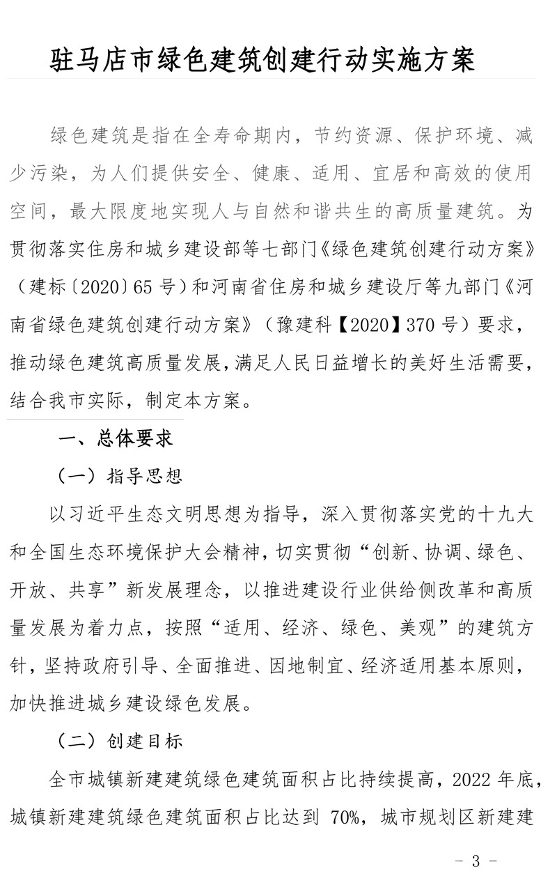 駐建【2020】272號▎關(guān)于印發(fā)駐馬店市綠色建筑創(chuàng)建行動實(shí)施方案的通知